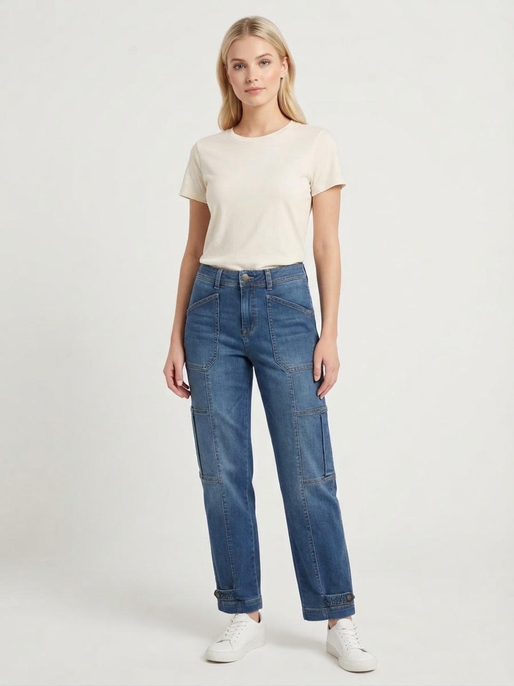 Democracy Women's Cargo Utility Patch Pocket Jeans Button Snap Hem Size 10